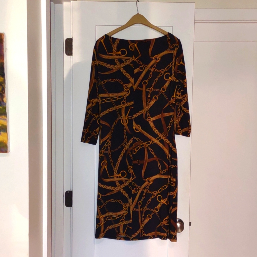 Ralph Lauren gold chain 3/4 sleeve stretch jersey, Sz 14